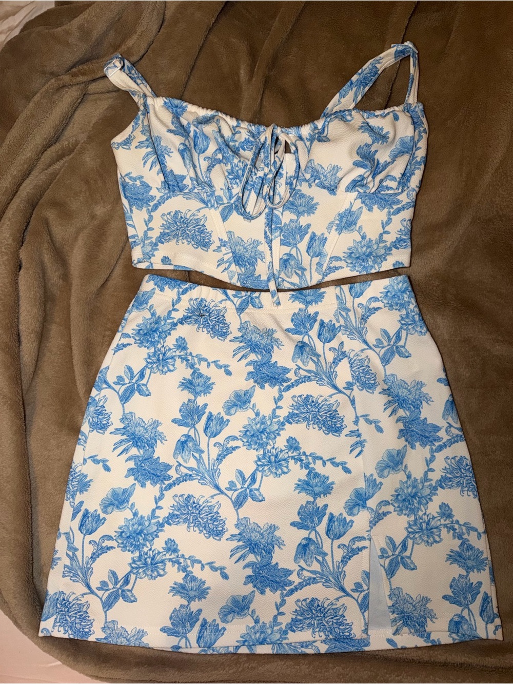 SHEIN White and Blue Floral Two-Piece Mini Dress Set